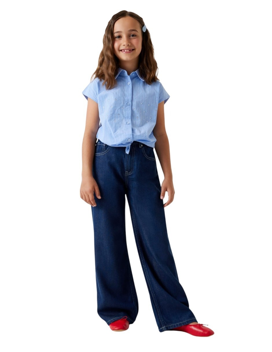 Jeans amplio Guess lavado obscuro para niña
