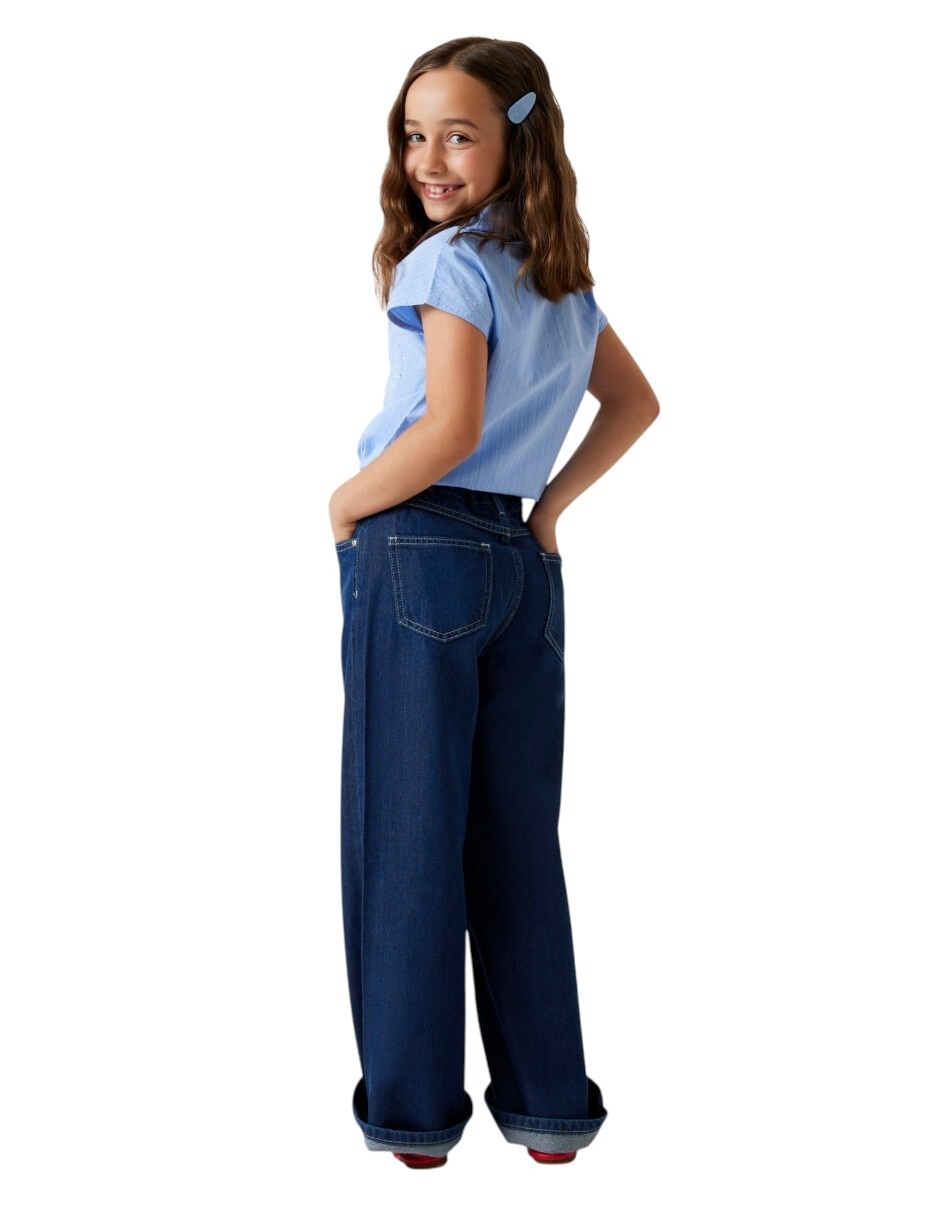 Jeans amplio Guess lavado obscuro para niña