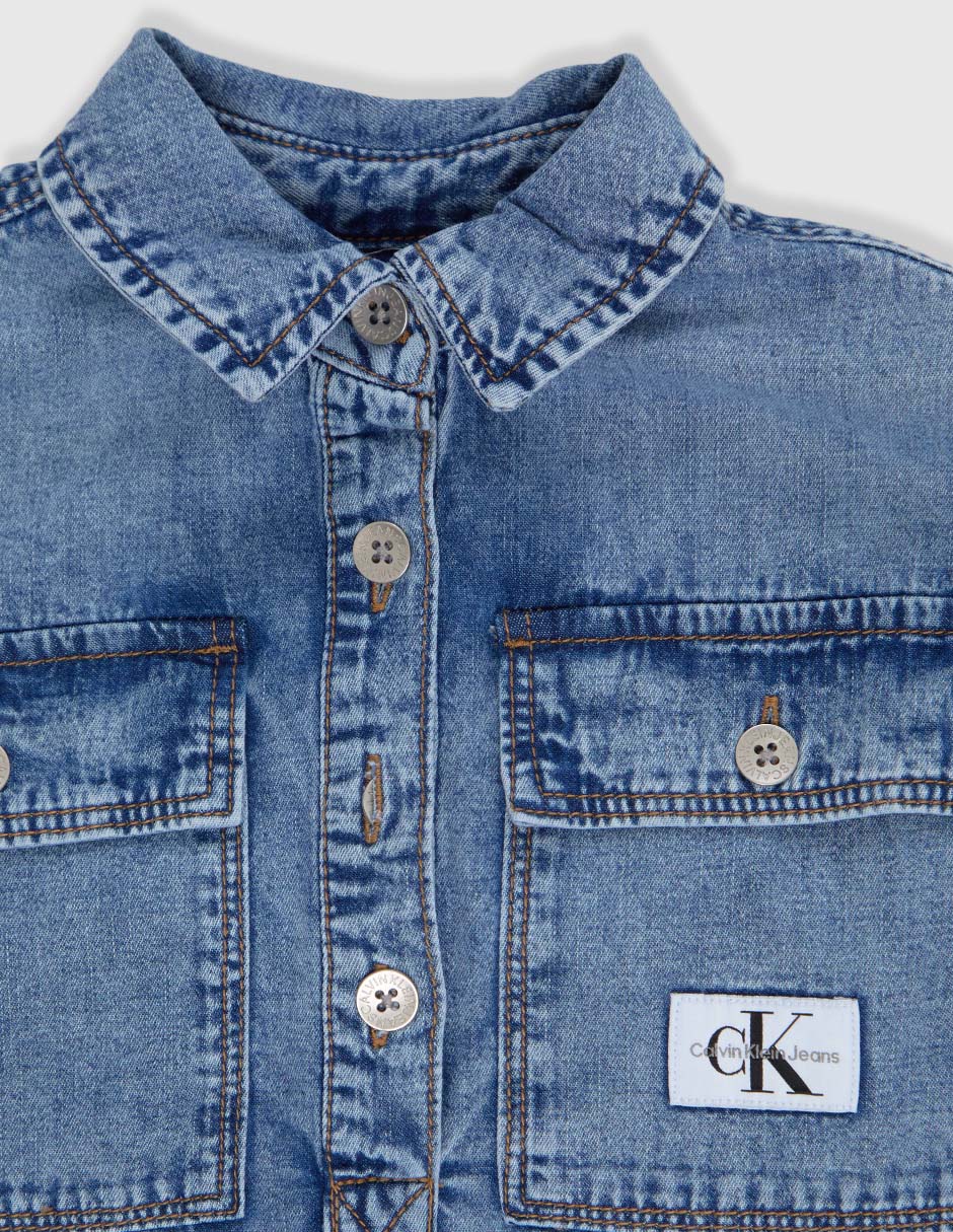 Vestido calvin klein vestido denim azul ck manga corta infantil niña